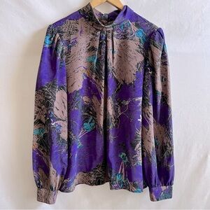 Bedford Fair Vintage USA Made Purple Irises & Butterfly Print Blouse.  Size 12